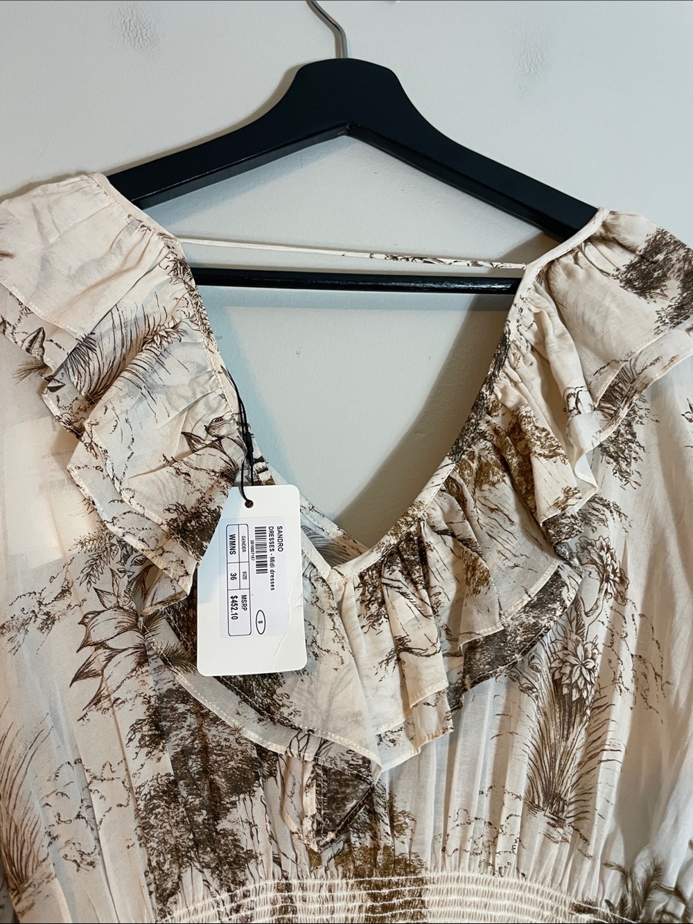 Sandro Cream Maxi Dress with Brown Scenic Print - Picture 13 of 16